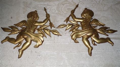 Vintage Sexton Metal Cast Alum Angel Cupid Cherubs W Arrows Wall