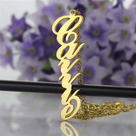 Solid Gold 18ct Personalised Vertical Carrie Style Name Necklace Amazingnecklace