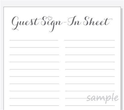 diy guest sign  sheet printable   wedding bridal