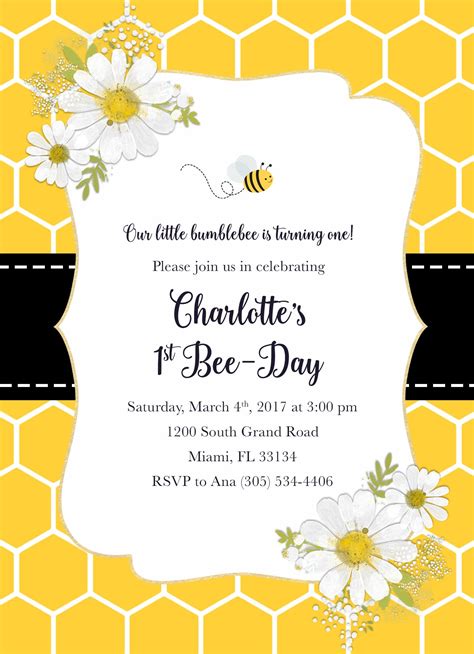 bee theme invitation template