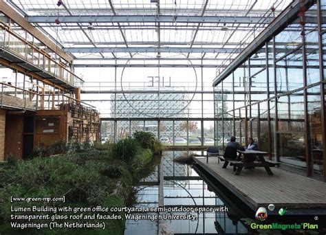 lumen building  green office courtyard  semi outdoor space  transparent glass roof