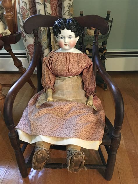 1870s Antique China Head Doll 26 Inches Original Body Clothes China