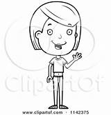 Girl Teenage Cartoon Waving Clipart Adolescent Friendly Coloring Cory Thoman Outlined Vector Collc0121 Royalty sketch template
