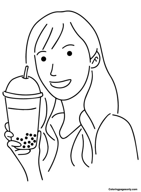 cat holding boba tea coloring pages  printable coloring pages