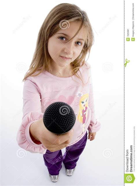 innocent girl showing microphone stock image image of