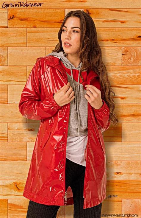 regenjacke rot glaenzend regenkleidung kleidung regenjacke