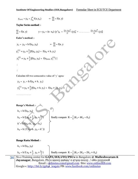 formula sheet mathematics gateway  engineering