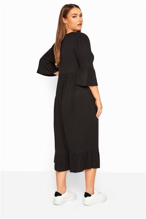 limited collection black tiered smock midi dress yours