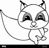 Squirrel Line Alamy Coloring Cartoon Cute Little sketch template