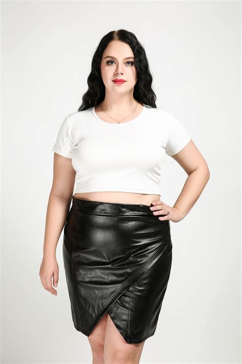 Womens Sexy Plus Size Faux Leather Skirt Black Knee Length Cocktail