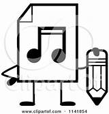 Clipart Pencil Mp3 Mascot Document Holding Music Cartoon Vector Thoman Cory Outlined Coloring sketch template