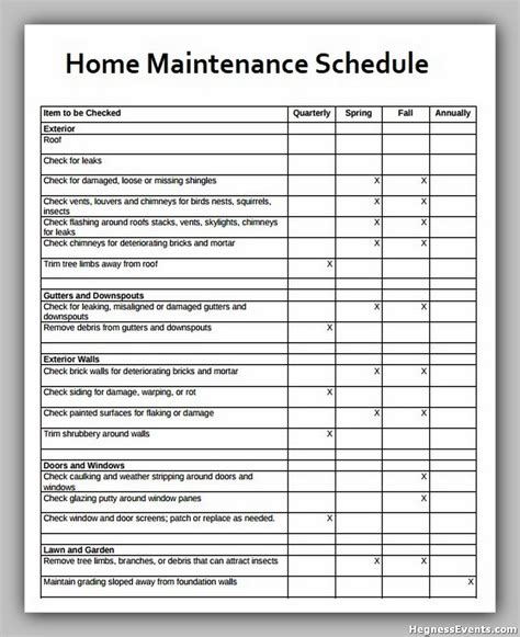 maintenance scheduling template