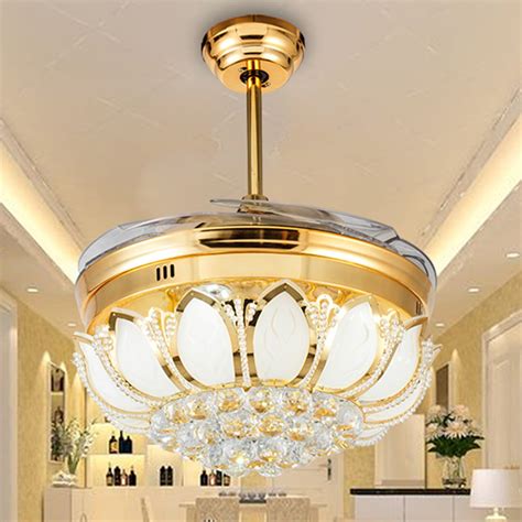 indoor chandelier fan retractable bedroom ceiling fan light led  color changethree speed