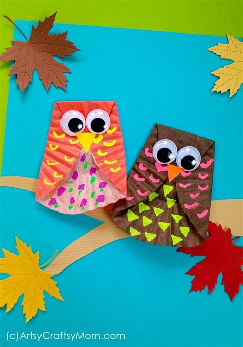 cupcake liner owl craft fall craft  kids