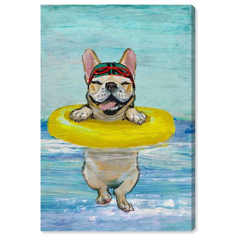 runway avenue animals wall art canvas prints  sea dog dogs  puppies blue yellow