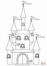 Castle Coloring Pages Fantasy Printable Drawing Fairytale Disney Template Simple Kids Castles Paper Supercoloring Categories sketch template