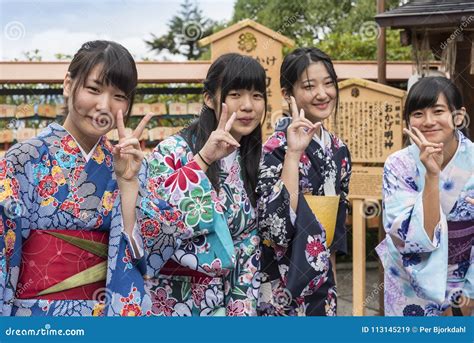 Japanese Girls Visit Yasaka Shrine Kyoto Editorial Photo