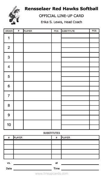 custom college softball lineup cards  part lineup cards  college