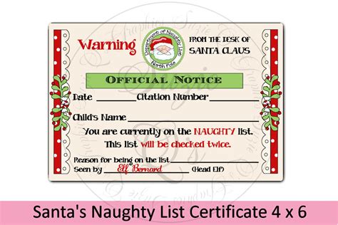 printable santa naughty list certificate