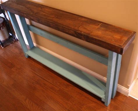 rustic sofa table long narrow entryway hall accent reclaimed wood dark walnut mountain blue