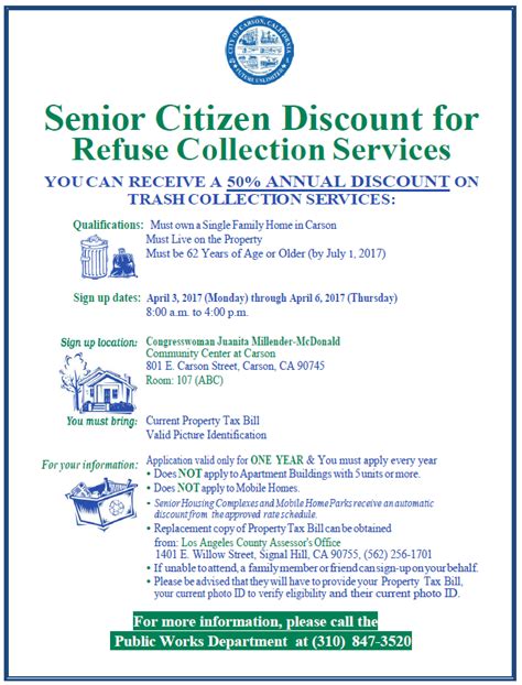 senior citizen discount  refuse collection services  carson