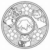 Mandalas Neko Maneki Adulti Fuji Mont Fleurs Justcolor Gatitos Coloriages Inspiré Mignons Vagues Coloriez Chats Cerisiers Yin Japonais Blossom Adulte sketch template
