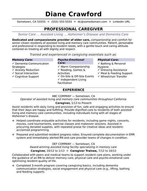 caregiver resume monstercom