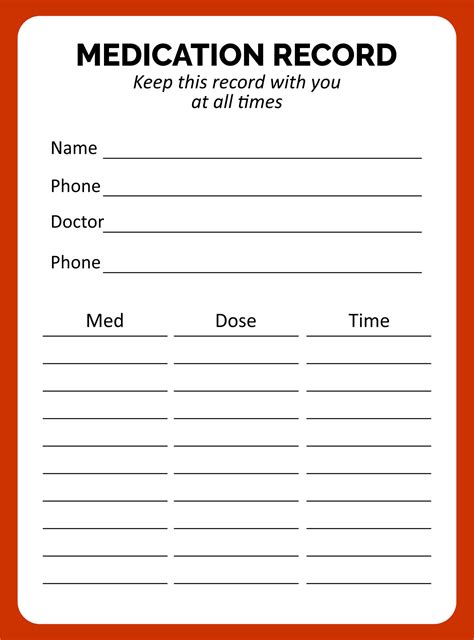 printable medication list card