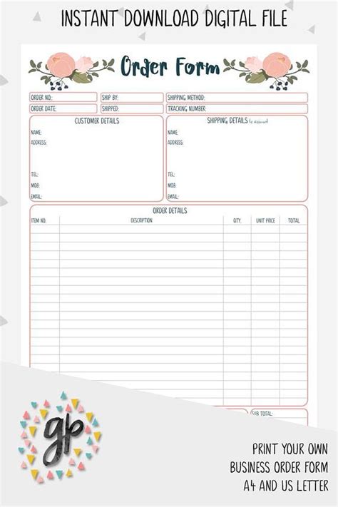 order form printable  business client order form etsy uk