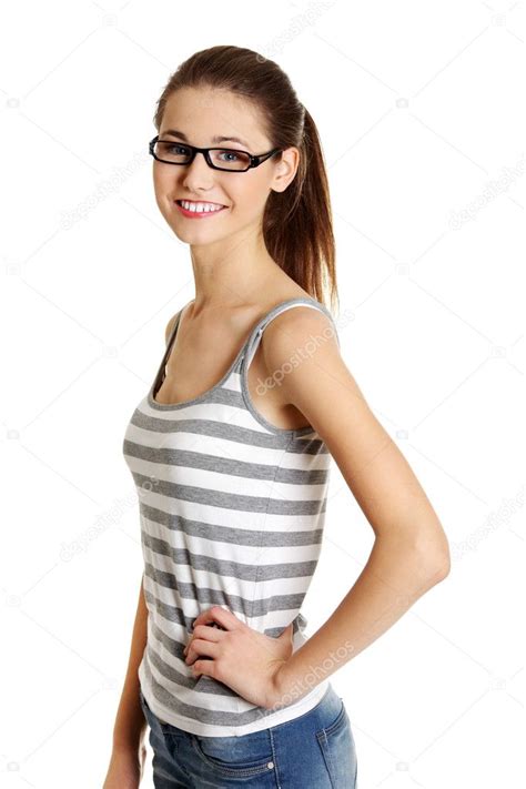 Beautiful Female Teen With Glasses On Her Face — Stock