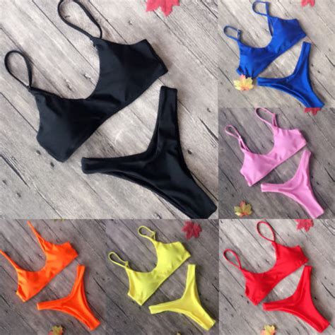 Women Sexy Solid Simple Triangle Padded Bra Push Up Swimwear Bikini