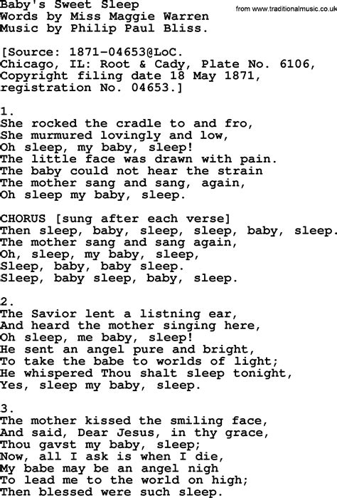 babys sweet sleep  philip bliss christian hymn  song lyrics