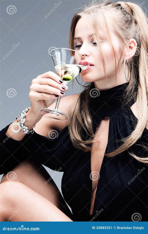 Elegant Blond Woman Drink Martini Coctail Stock Image Image Of Blond