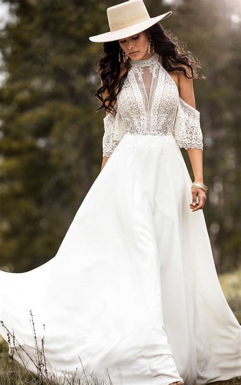 simple bohemian wedding dress with removable arm cuffs