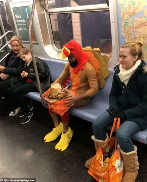 weird nyc subway moments man dressed as turkey eats turkey daily
