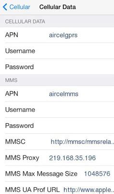 aircel  apn settings  iphone  lte apn india