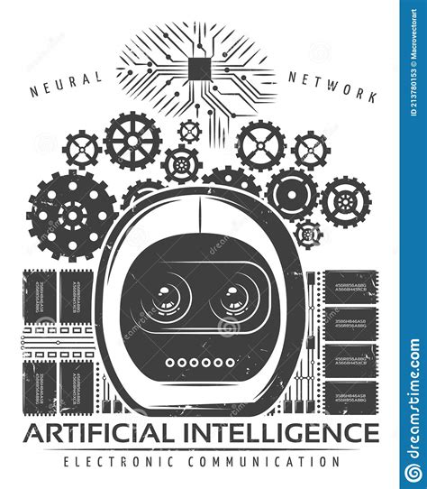 vintage artificial intelligence label template stock vector illustration  electronic design