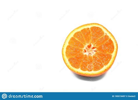 Half Of A Large Juicy Ripe Tangerine With A Thick Skin Isolated On A