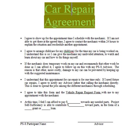 car repair contract sample     word sample contracts