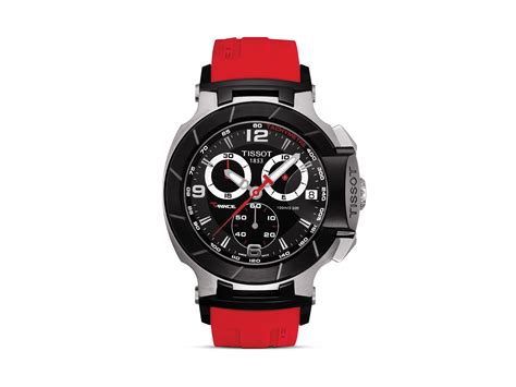 tissot t race men s black quartz chronograph red rubber watch 50mm in black for men lyst