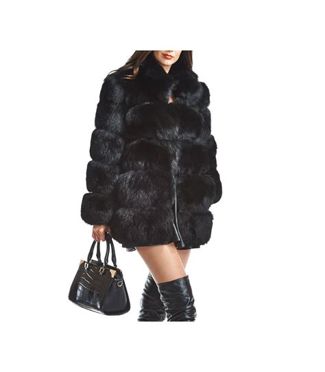 tiered black fox fur coat