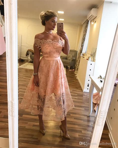 Pink Lace Tea Length Cocktail Party Dresses Plus Size 2018 Sexy Cheap