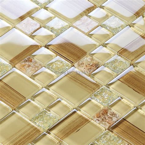 New Beige Color Crystal Glass Mixed Sea Shell Mosaic For Kitchen