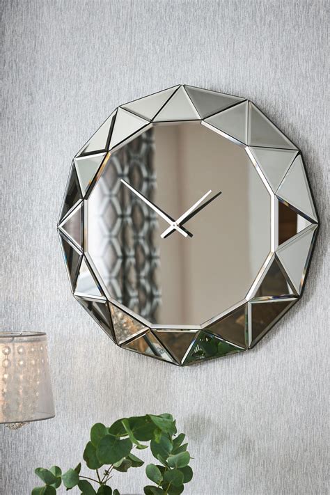 next facet mirror wall clock silver gương Đồng hồ nghệ thuật