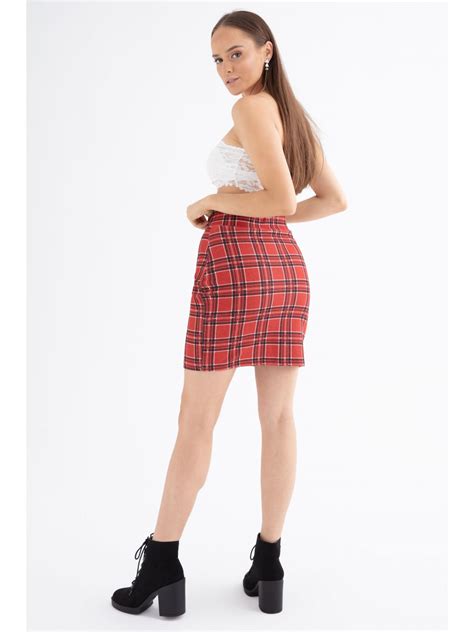red tartan zip front mini skirt mini skirt select fashion