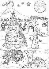 Coloring Christmas Pages Landscape Tree Cute Gifts Adults Snowman Lodge Pretty Color Printable Doe Adult Mandala Just Justcolor Merry Animal sketch template