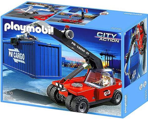playmobil city action cargo transporter container set  toywiz
