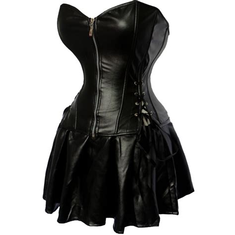 Sexy Leather Steampunk Corset Dress Gothic Corsets Tutu Skirt Black