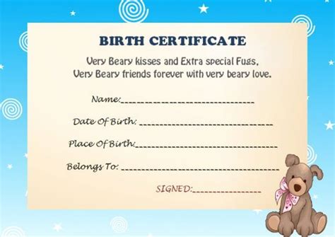 build  bear birth certificate birth certificate template