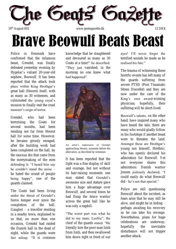 year  collection  modelled newspaper report examples beowulf